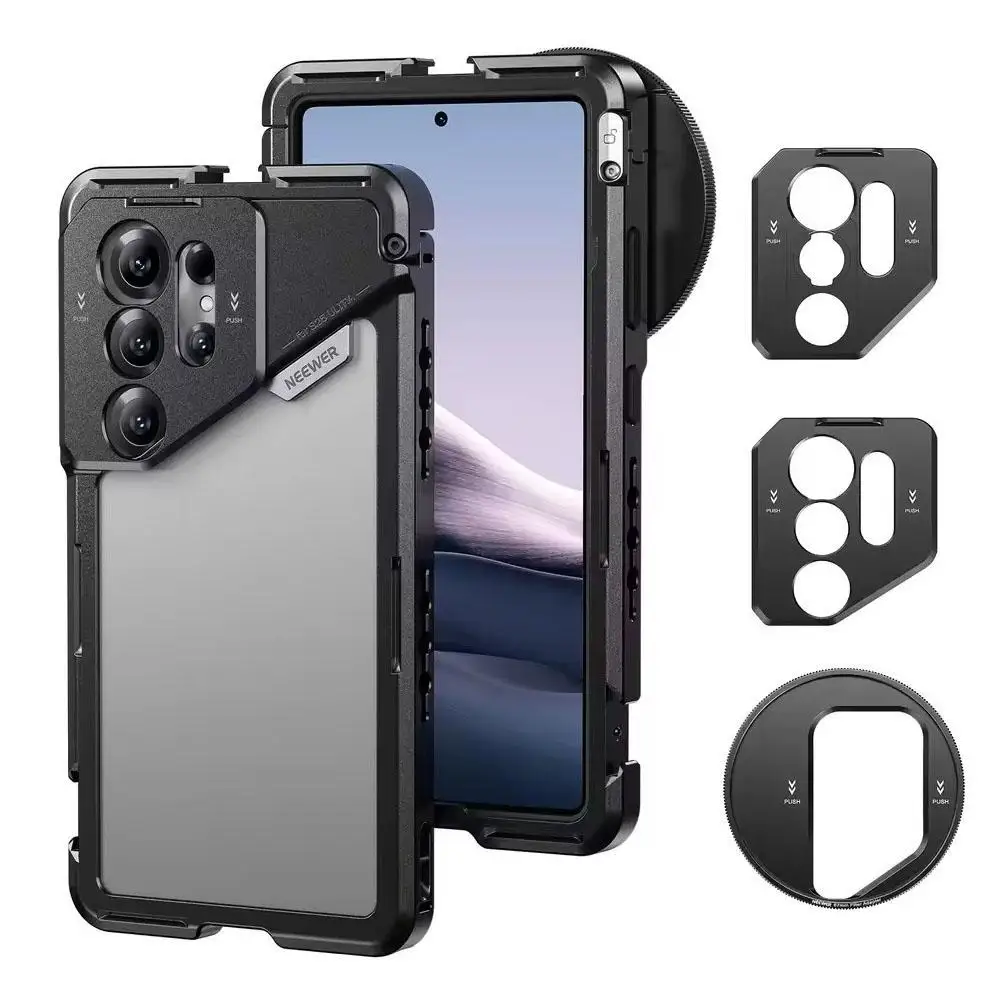 

Case for Samsung S25 Ultra Metal Cage Military Grade Rugged Case with 67mm Threaded Filter Adapter 17mm T Mount Lens Adapter