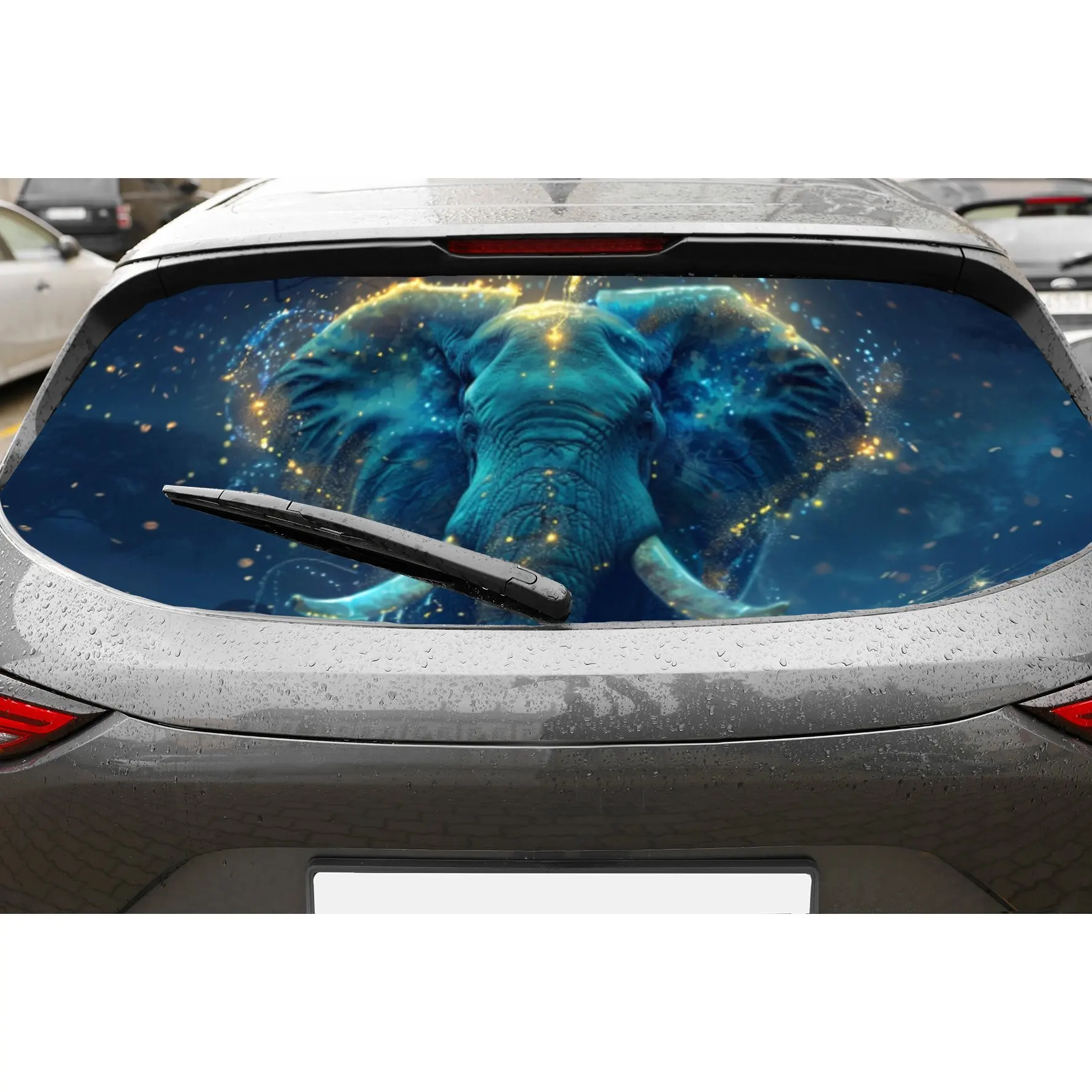 

Magical Galaxy Elephant Print Car Rear Windshield Sticker Truck Window See Through Perforated Back Window Vinyl Wrap Decal Self