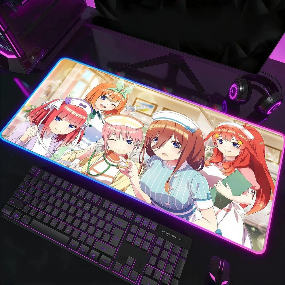 RGB Gaming Mouse Pad,XXL LED Desk Mat,Glowing Edge,Anti-slip Base, Five Anime Nurse Girls Hospital Warm Interior Print Table Mat