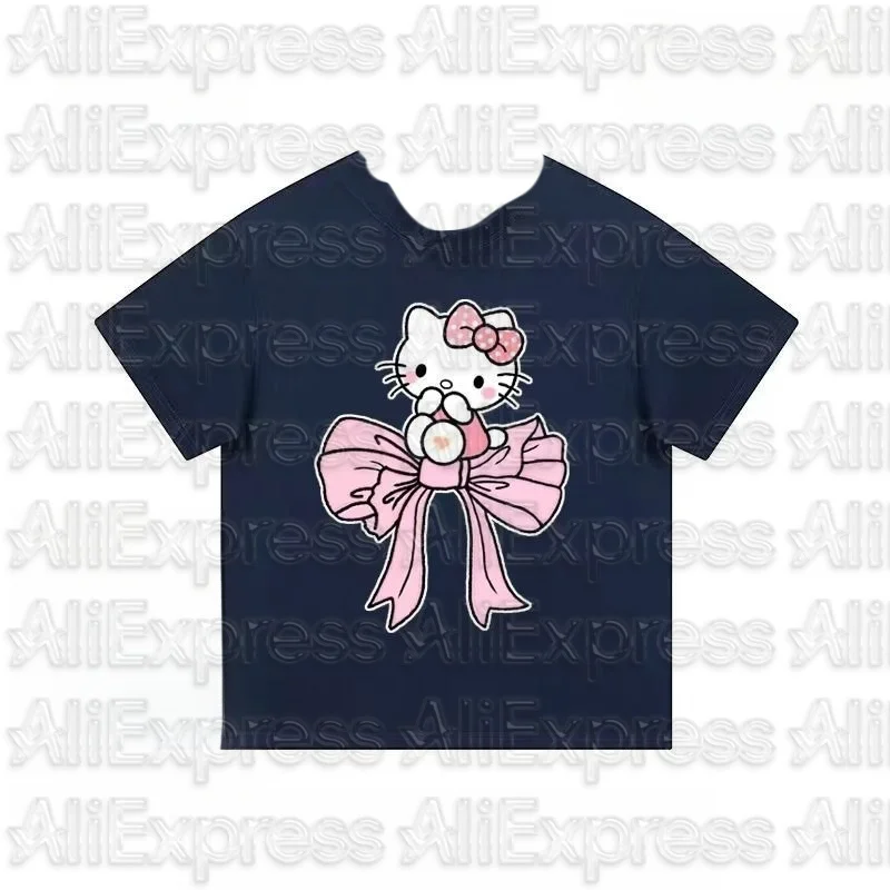 MOTO Hellokitty الوردي KT القط القوس الكرتون قصيرة الأكمام القطن الخالص تي شيرت لطيف الراقية الفاخرة لكل من الرجال والنساء أفضل Y2k #3