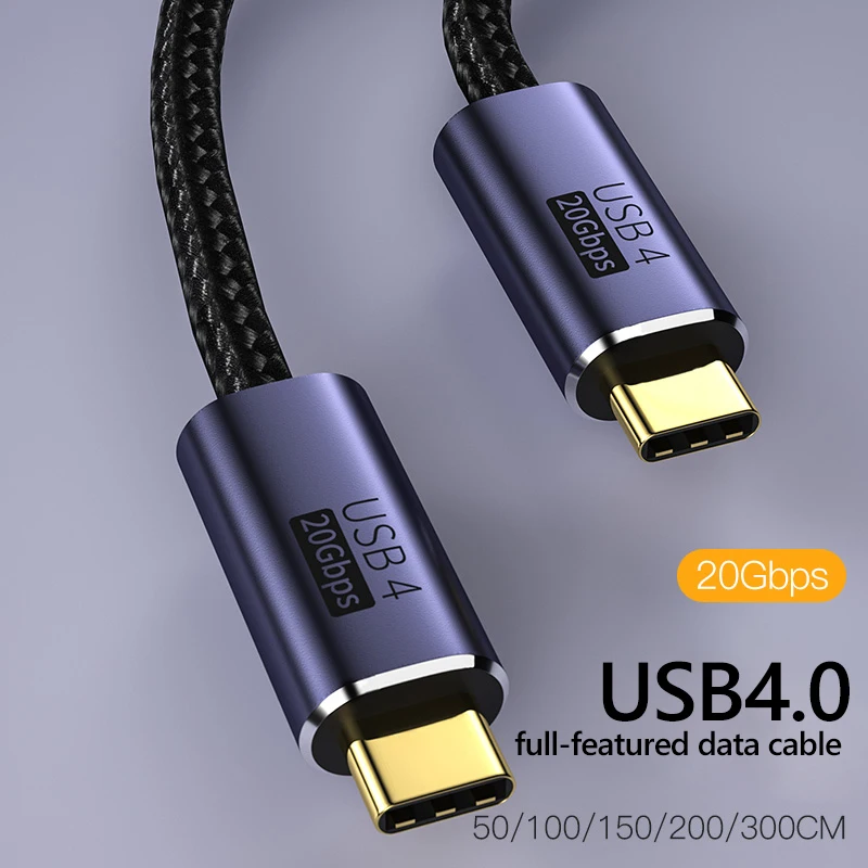 USB 4.0 Cable 100W Type-C Male to Male Fast Charging 20Gbps 8K 60Hz PD 100W USB 4.0 Transfer Data Wire Cord Charger w/Emark Chip