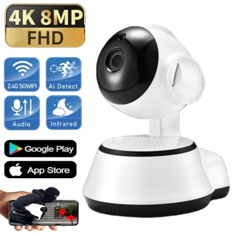 

8MP Wifi Surveillance Camera Inteligente PTZ CCTV Monitor AI Human Tracking Color Night Vision Two Way Audio Indoor Auto HD Cam