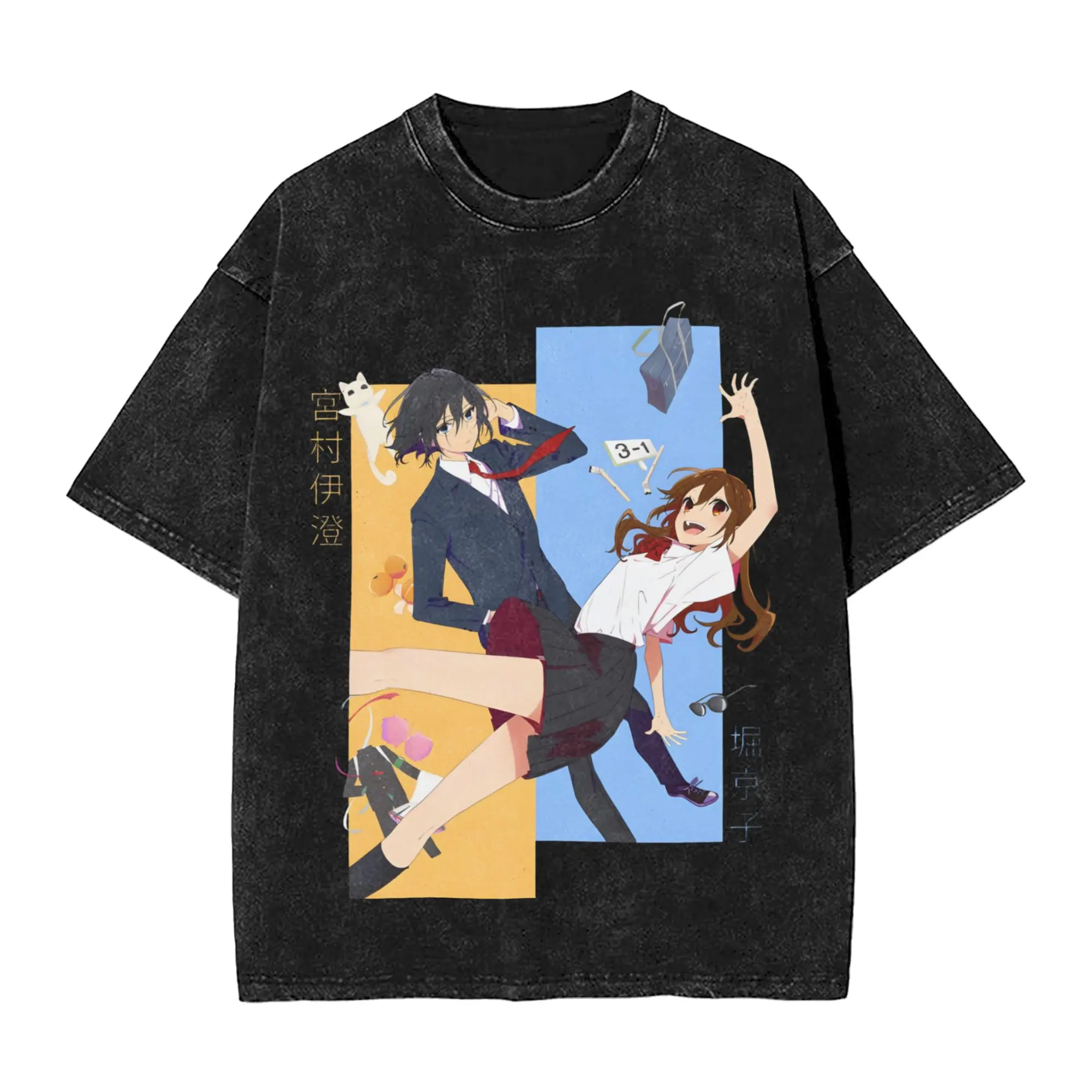 Casual Comic H-Horimiya T-Shirts for Men Round Neck Cotton Washed T Shirt  Short Sleeve Tees Printing Clothing