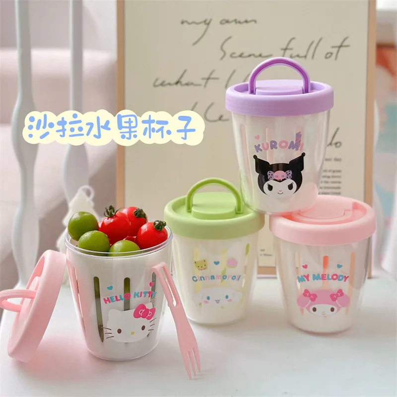 سانريو مرحبا كيتي كوب للسلطة لطيف الكرتون الإفطار كوب طبقة مزدوجة استنزاف مكتب عامل المحمولة الوجبات الجاهزة استدارة كوب فواكه #1