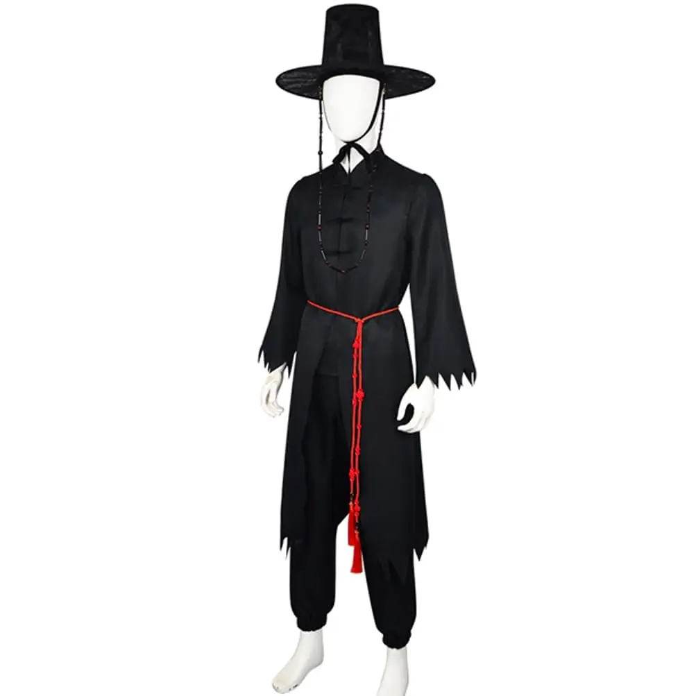 Kostum Pemburu Iblis K-POP Dewasa Pria Jinu Penyanyi Pop Cosplay Pakaian Halloween dengan Mantel Tunik Jubah Topi