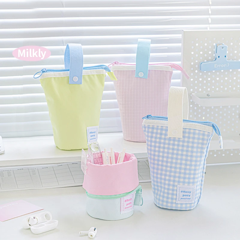 Kawaii 2 in 1 Pencil Case Pen Holder Portable Flipping Cloth Stand Bag Office Stationery Organizer for Teen Girl Boy School