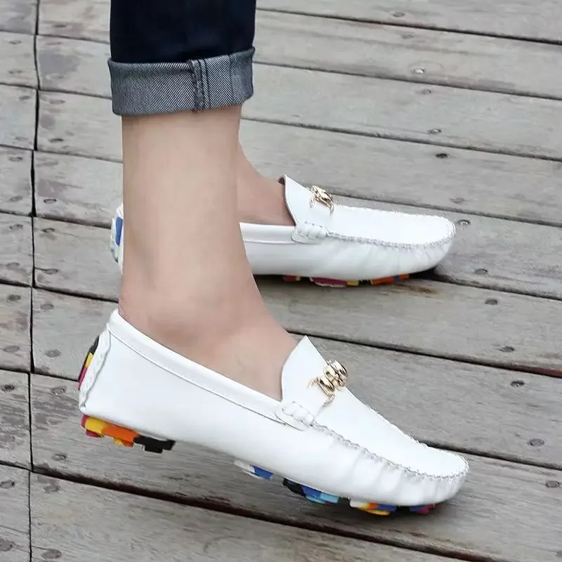 2024 New Couple Shoes Woman Fashion Casual Shoes Genuine Leather Loafers Moccasins Slip on Men Flats Driving Shoes Luxury Brand