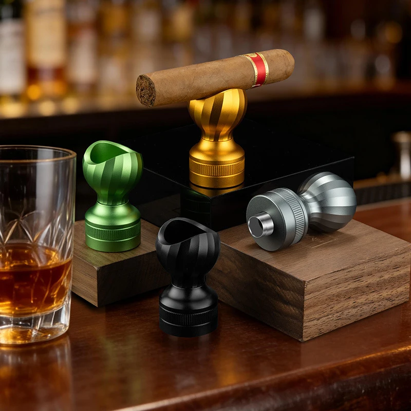

Multifunctional cigar holder with cigar drill, portable metal premium cigar stand CF-25KP