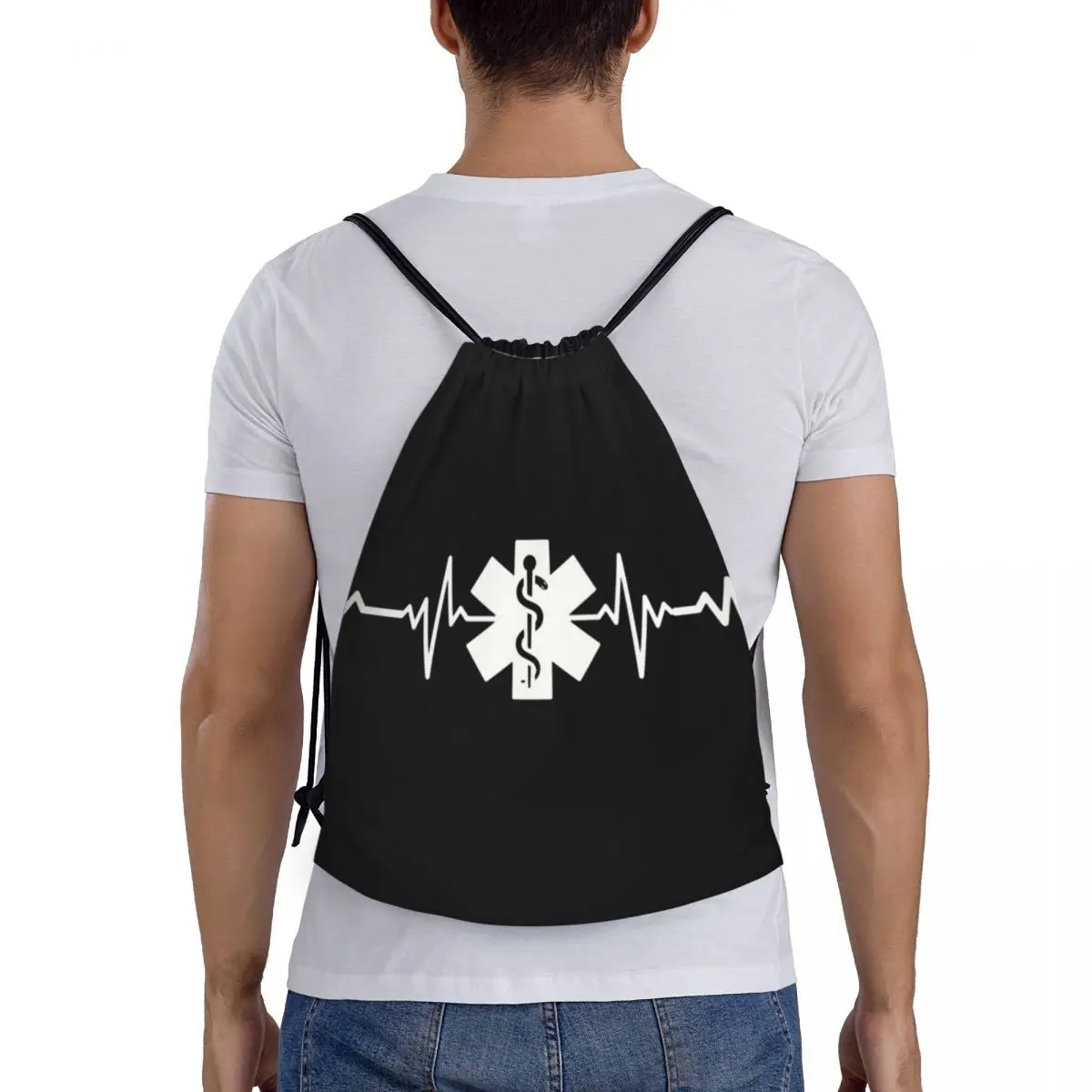 Bolsa con cordón personalizada Star Of Life Heartbeat para hombres y mujeres, mochila ligera de almacenamiento para gimnasio deportivo Emt paramédico