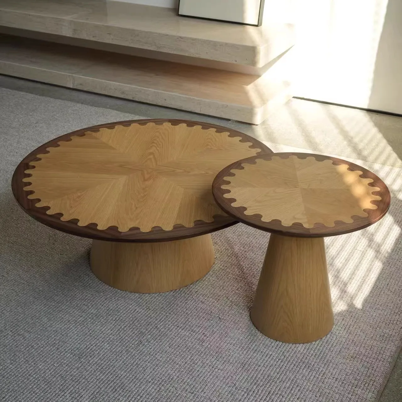 

✘x Designer Retro Light Luxury Wabi-Sabi Style Solid Wood Tree Bark Coffee Table Small Side Table Set for Living Room&