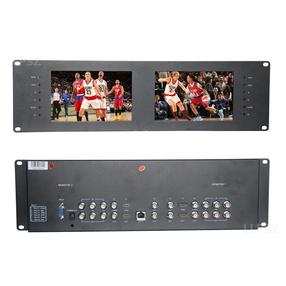 3RU Rack Mount Dual Screen 7 Inch SD HD 3G-SDI for 、 Composite Video Monitor for Live Events Shows