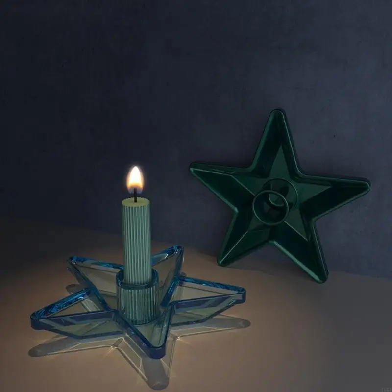 E15E Star Round Candlestick Siliocne Mold DIY Handmade Plaster Epoxy Resin Tray Mold