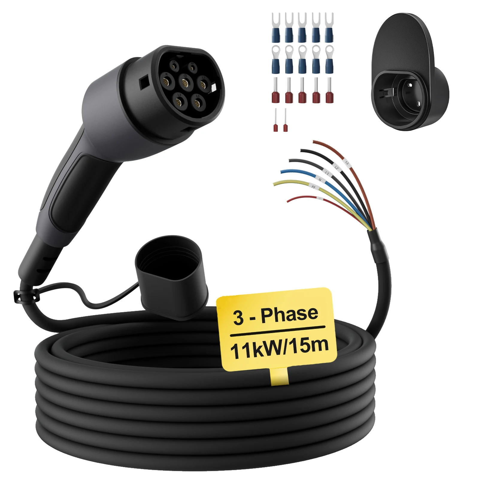 dé Type 2 Vervangingskabel 11kW 3-fasig 16A voor Wallbox EV-laadstation Elektrische Voertuig Laadkabel met Open Eind 5m 7m 10m 15m 20m 25m Opties