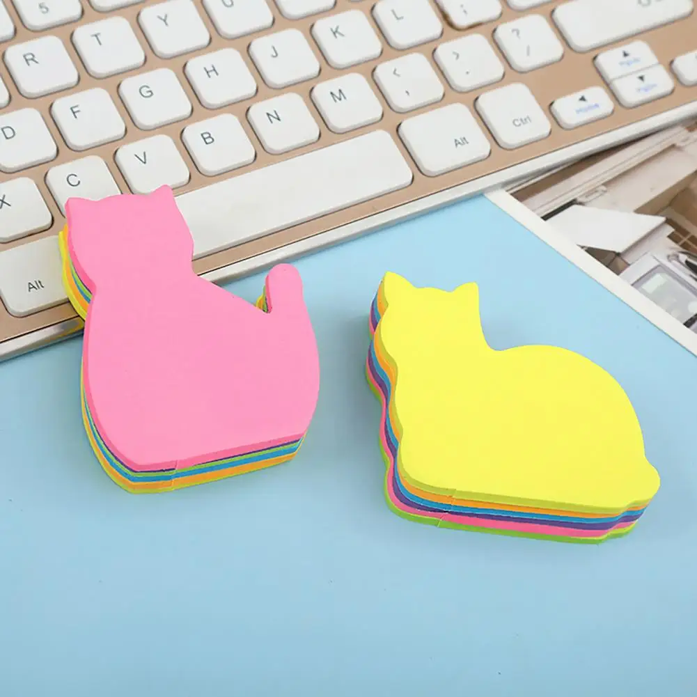 Cat Shaped Sticky Notes Cute Design Sticky Notes 6pcs Adorable Cat-shaped Sticky Notes with Strong Self-adhesive for Notebook