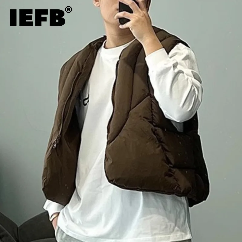 IEFB Solid Color Men's Tank Top Sleeveless V-neck Zipper American Style Solid Color Loose Deconstruction Casual Male Vest 9C8602