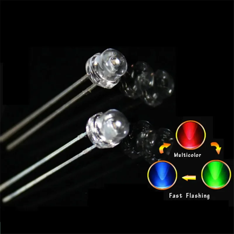 

1000pcs LED 5mm Straw Hat RGB Fast flash/Slow Flashing Transparent Tri-Color Red Green Blue 20mALED Light Emitting Diode DIY