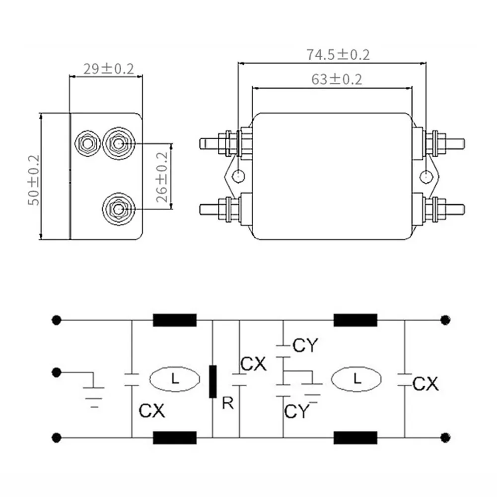 Power EMI Filter CW4L2-6A-S CW4L2-10A-S CW4L2-20A Double-Stage Bolttype Power Filter Single-Phase AC EMI Filter 220VAC 50/60HZ