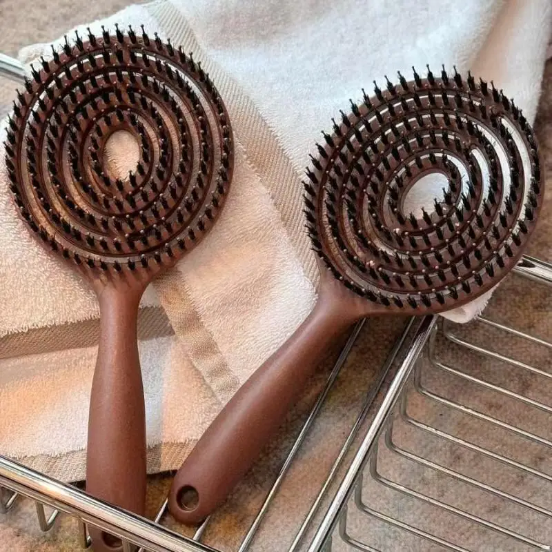 1Pcs Salon Hairdressing Styling Tool Boar Bristle Round Detangling Hair Brush For Volume Scalp Care Massage Women Wet Curly Com