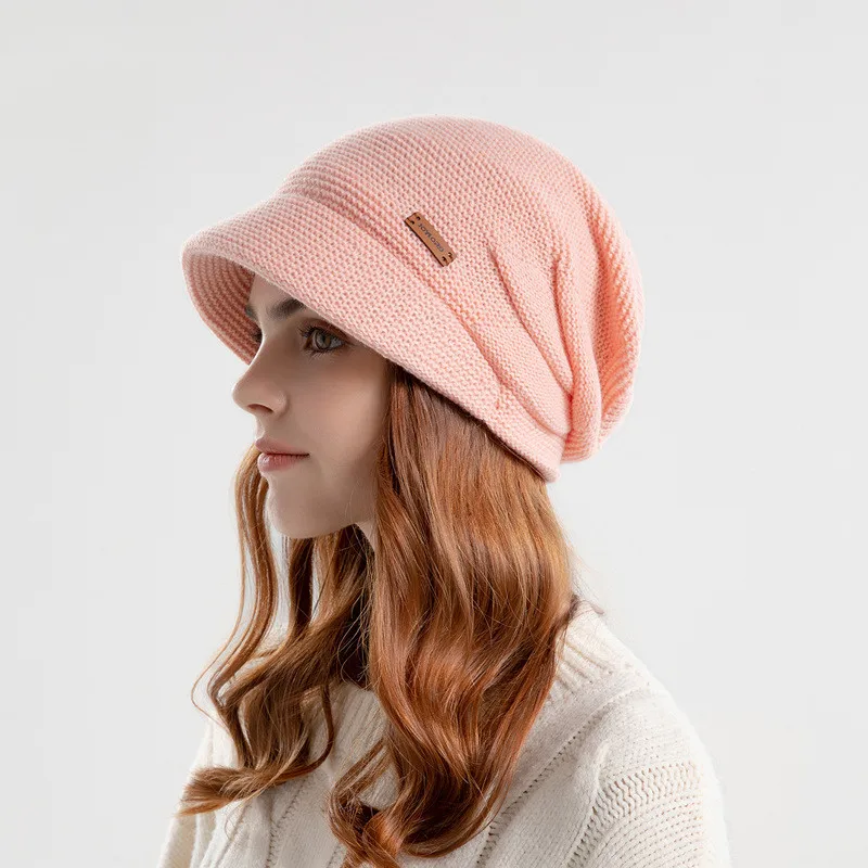 Plush Pile Up Hat for Women\'s Outdoor Warmth Cover Hat with Wide Brim Small Face and Ear Protection Fashionable Postpartum Hat