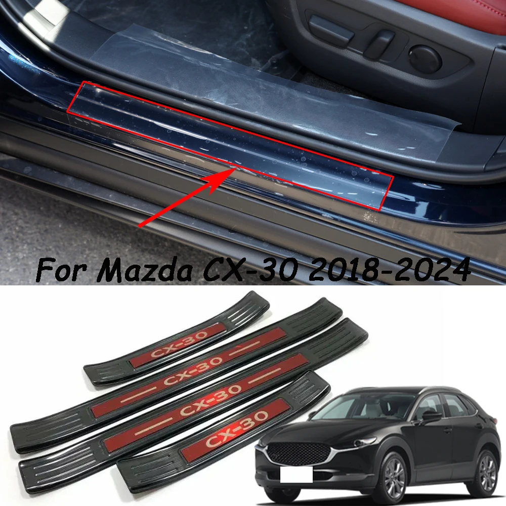 

Car Door Sill Threshold Pedal Cover Trim Stainless Steel For Mazda Cx30 Scuff Plate Guards CX-30 2020-2023 Accessories 2024