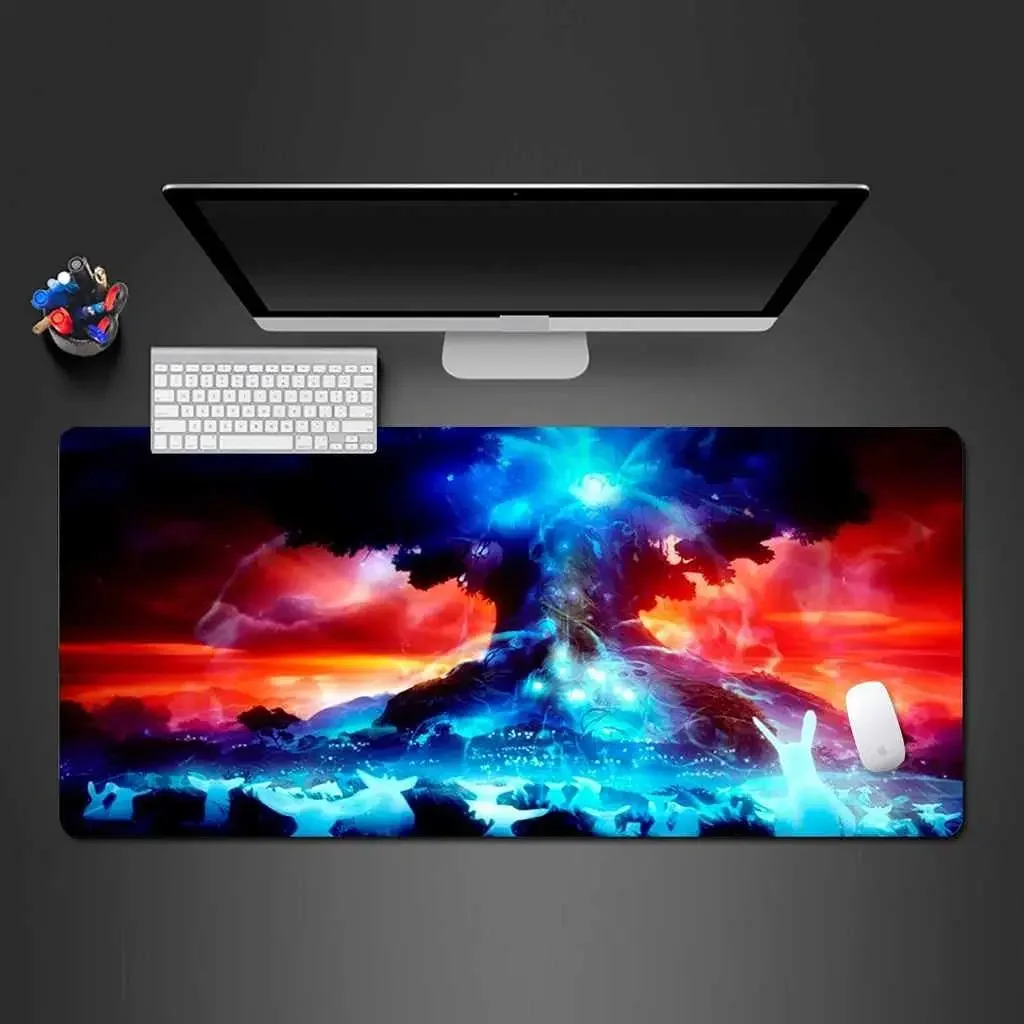 Cloud Blue Tree Gaming Mouse Pad with Stitched Edges Non-Slip Rubber Waterproof Mousepad for Laptop PC Office Work 90x40 cm