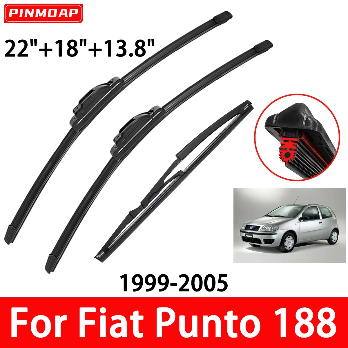 1/2/3/4/6PCS 11-lagiges Gummistreifen-Auto-Wischerblatt ist für Fiat Punto 188 1999–2005 vorne und hinten Scheibenwischer 2001 2002 2003 geeignet