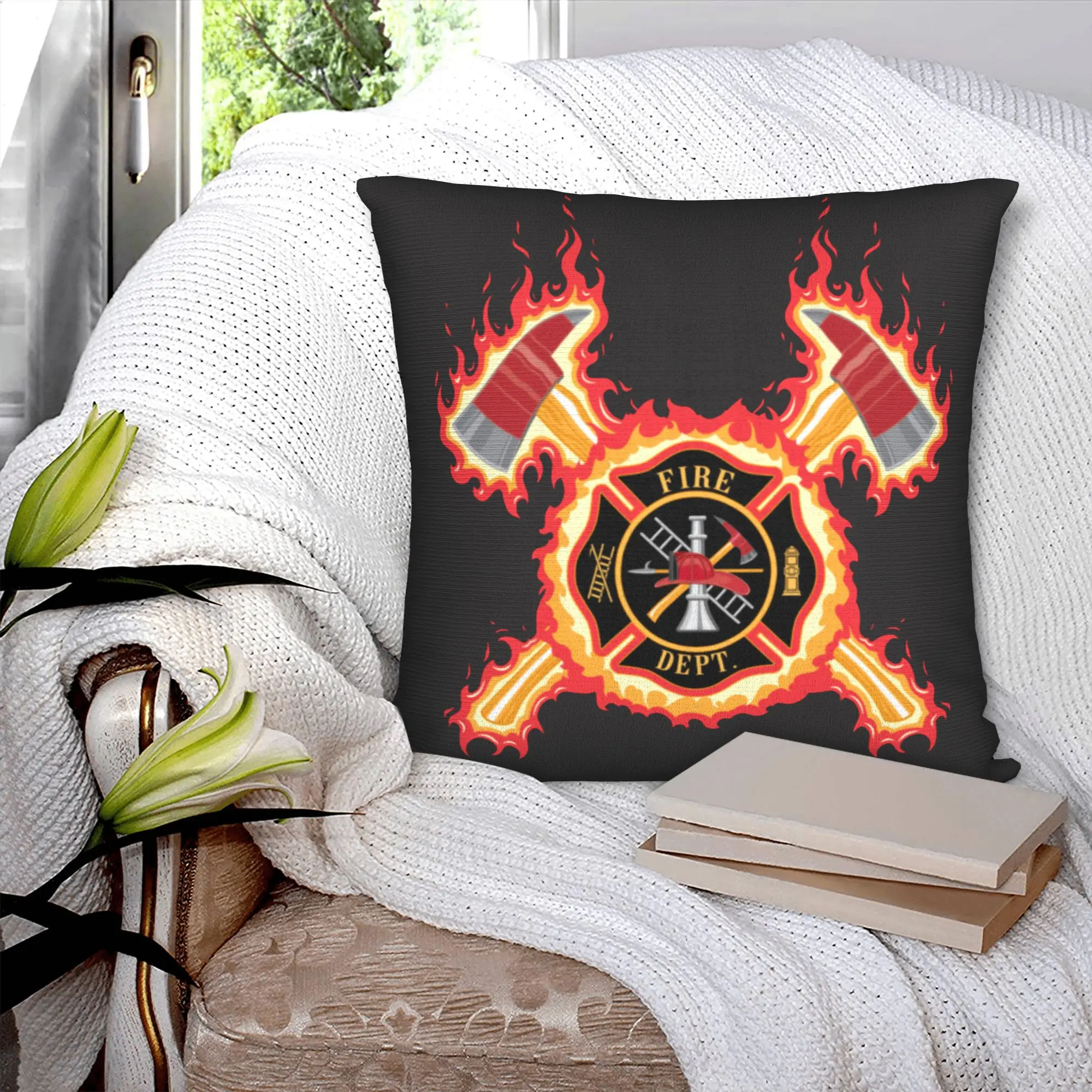 Firefighter Cross Throw Pillow Covers Decoration Kawaii Fire Rescue Fireman Cushions for Sofa Square Pillowcase