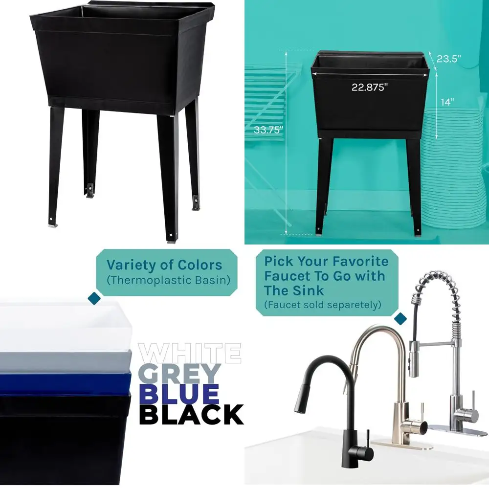 

Adjustable Metal Leg Utility Sink Laundry Tub - 19 Gallon Capacity, Perfect for Laundry Rooms, Basements, and Garages