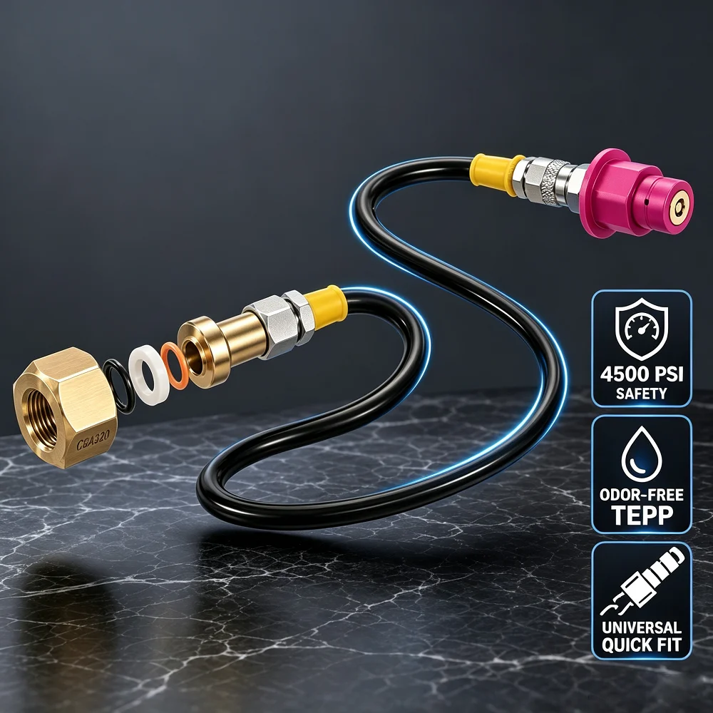 Soda Machine CO2 Adapter Hose 4500 PSI High Pressure Quick Connect CGA320 Tank Fitting Leakproof for Terra Art Duo Gaia