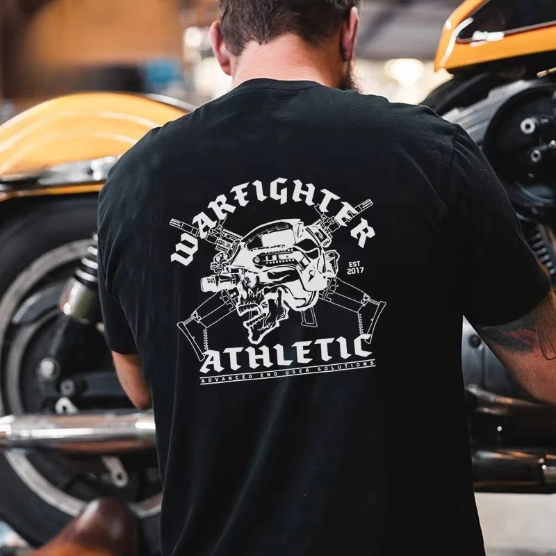2026 Men Vintage Skull Graphic T Shirt Retro Warrior Pattern Short Sleeve Cotton Tees Unisex Casual Tops