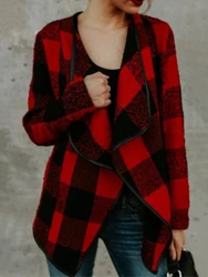 Checkered Shirt Jacket Loose Coats Short Sweater Autumn Winter Fashion Topcoat Plus Size Polo Collar Contrasting Overcoat