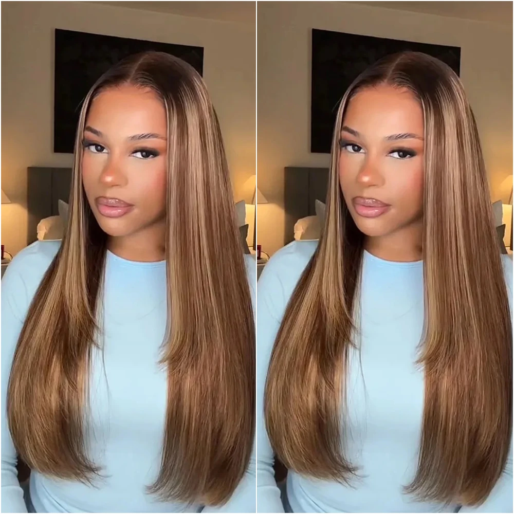

30 40 Inch 13x4 Straight Highlight Brazilian Human Hair Wig P4/27 Colored Honey Blonde 13X6 HD Lace Frontal Wigs 200% Density