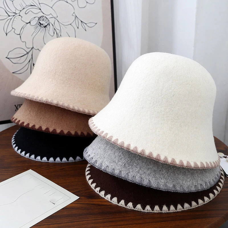 

Элегантная винтажная шляпа-ведро из 100% шерсти с оверлоком, женская осенне-зимняя теплая рыбацкая шапка, дорожная вечеринка, деловая шерстяная кепка для отдыха