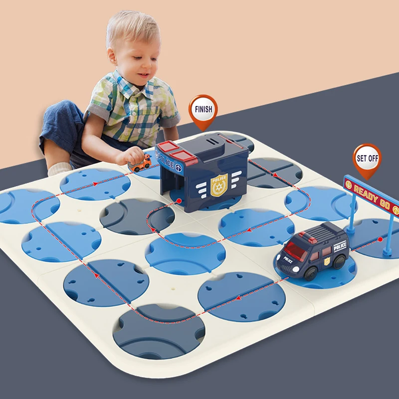 Kids Toys Car Board Game Montessori Maze Race Track Game DIY Assembled Rail Kits Educational Puzzle Car Gifts Toys For Boys