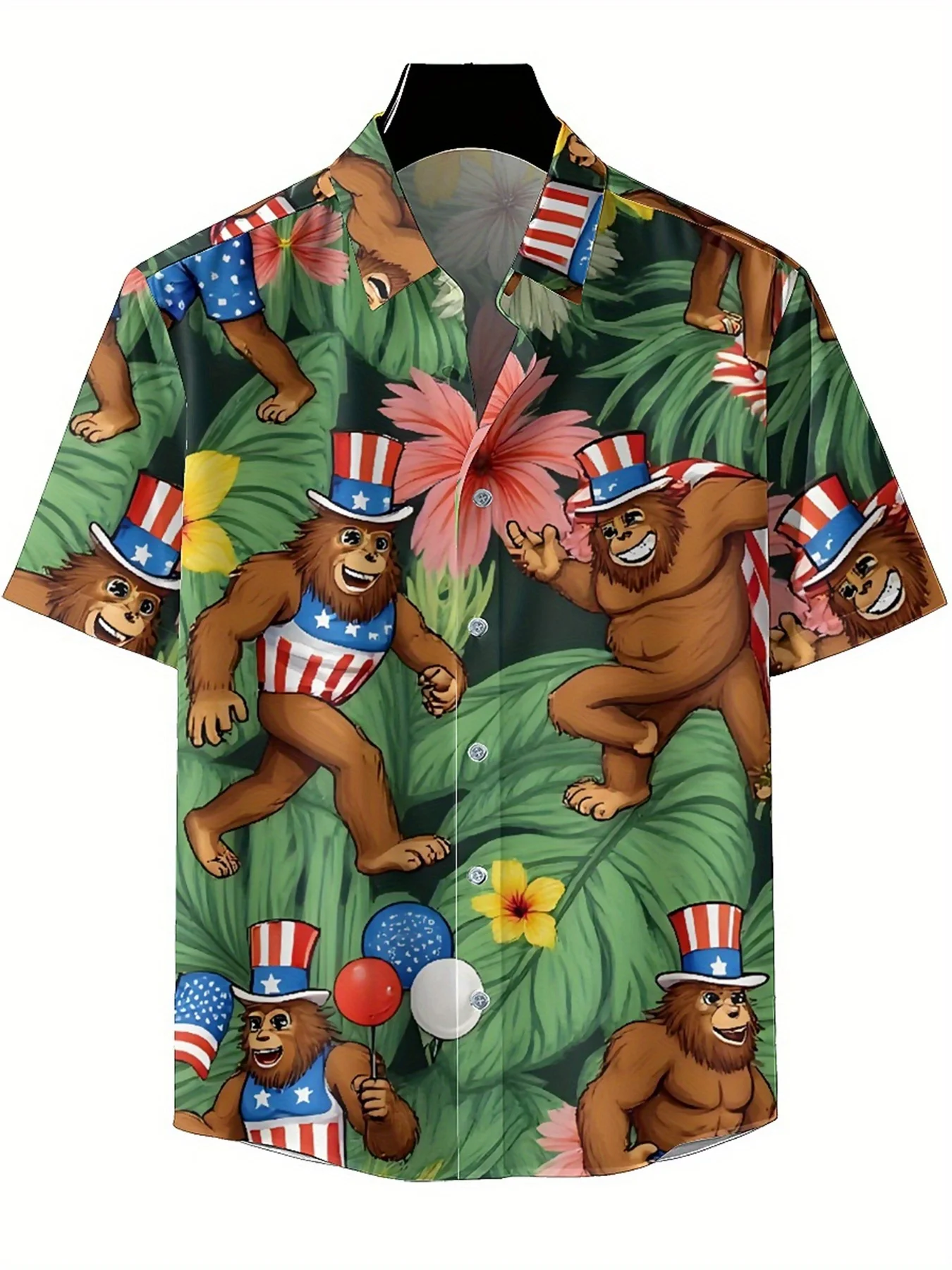 Men's Plus Size Hawaiian Shirts Jungle Sasquatch Carnival Pattern, Summer Casual Tops, Suitable for Outdoor Party, Streetwear
