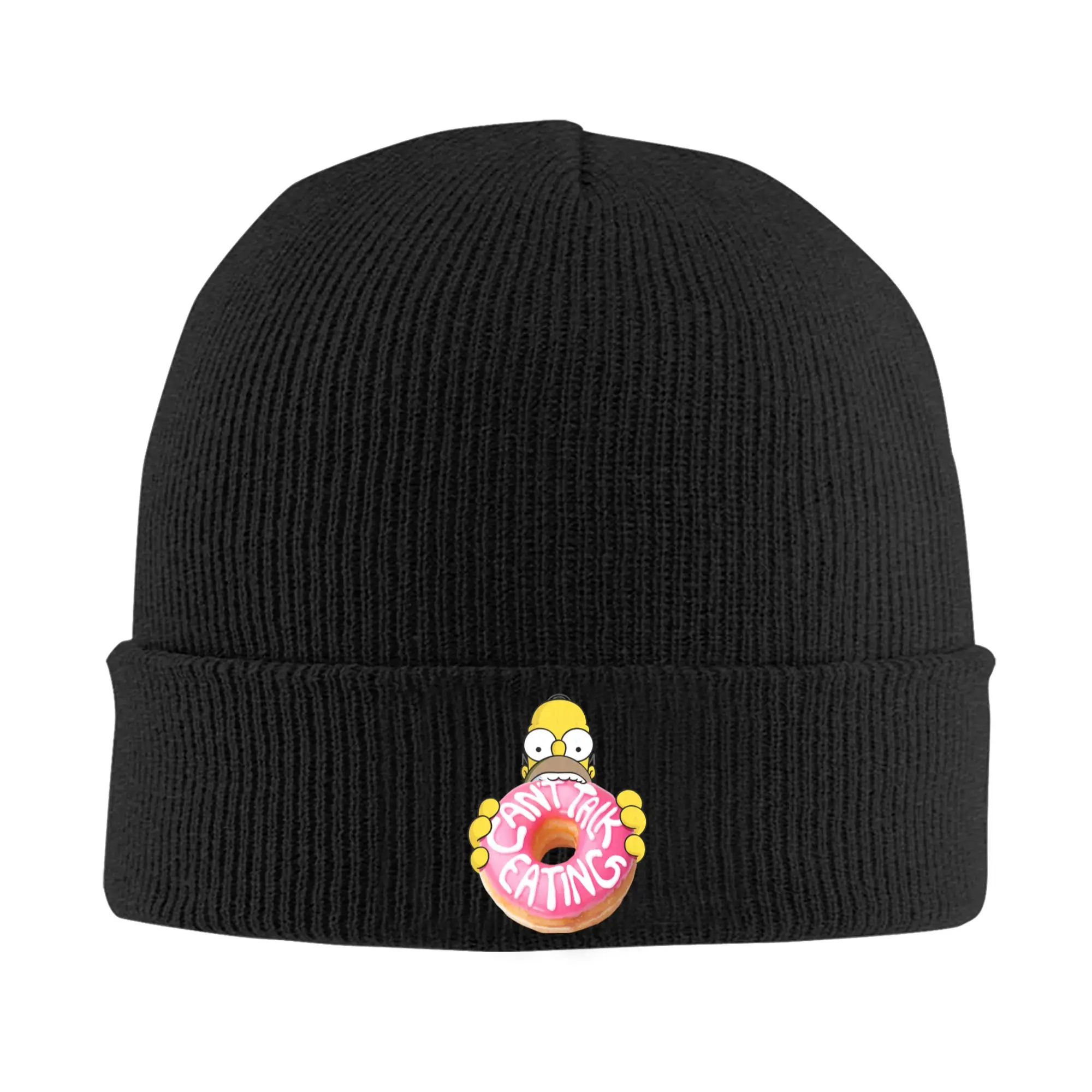 Simpson Homer Can't Talk Eating Donut Knitted Hat for Women Men Beanies Autumn Winter Hats Acrylic  Warm Melon Cap