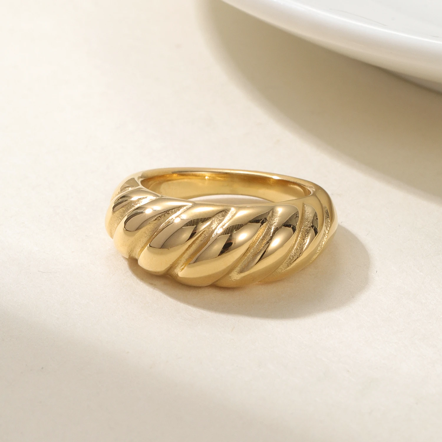 Spiral Pattern 3D Wide Ring Stainless Steel 18K Gold Plated Unique Geometric Band Statement Jewelry Gift for Her Him