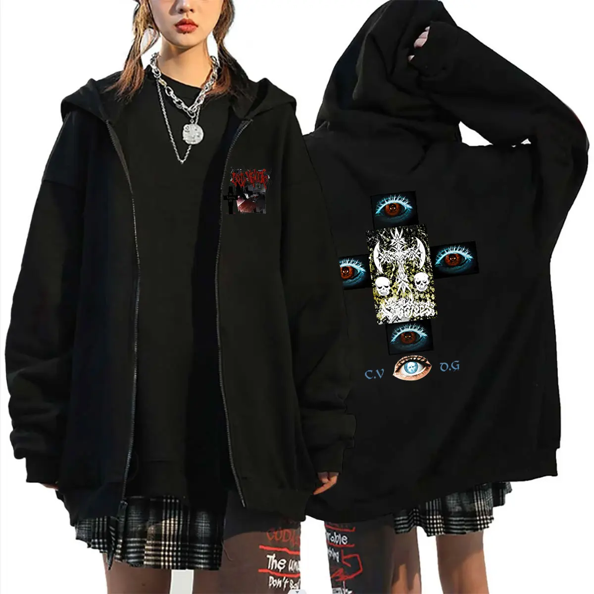 Rapper Drain Gang Bladee Cold Visions Cover Zipper Hoodie Ecco2K Yung Lean Zip Up Jacket Coat Men Women Hip Hop Fashion Hoodies