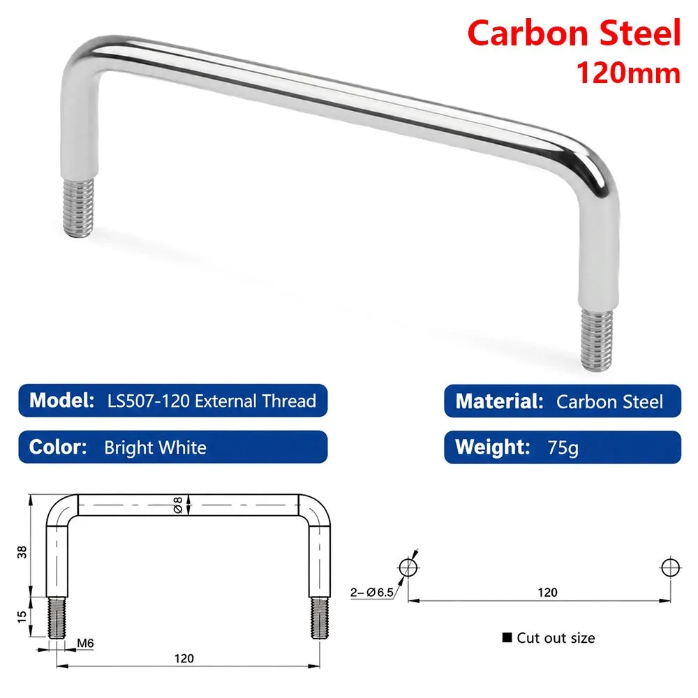 1Pcs LS507 Electrical Cabinet Handle Carbon Steel 90/100/120mm Pitch Row Distribution Box Handle External Thread Stainless Steel