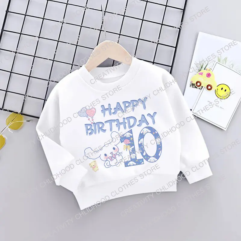 Sanrio Children Sweatshirt Baby Cinnamoroll Birthday Number 1-14 Y2k Kawaii Pullover Anime Cartoons Girl Boy Kids Casual Clothes