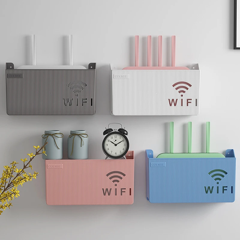 1pc Wireless Wifi Router Shelf Storage Box Wall Hanging ABS Plastic Organizer Box Cable Power Bracket Organizer Box Home Decor