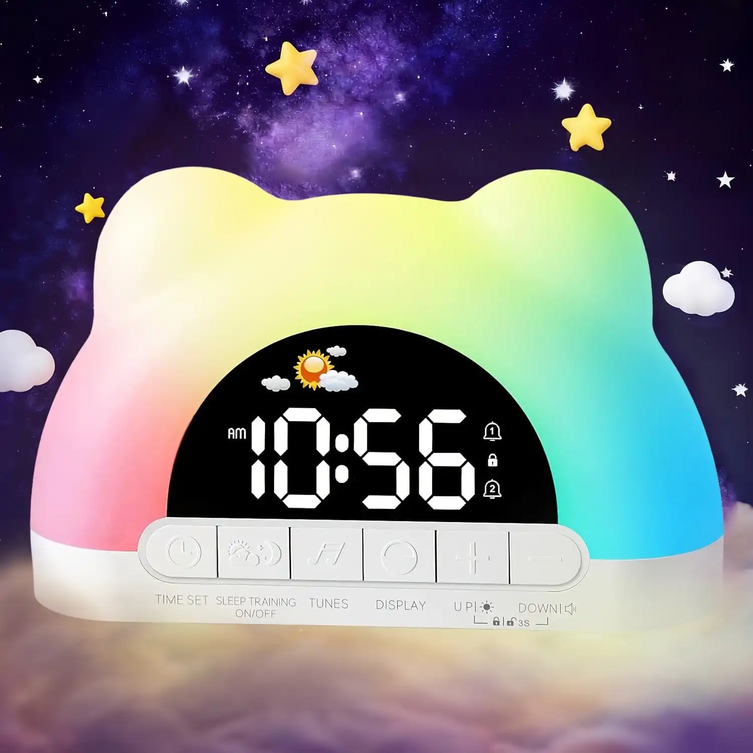 Alarm Clock With Night Light, Children's Alarm Clock, Wake-Up Color-Changing Alarm Clock, 11-Color Night Light Cat Clock, 10 Types Of Soothing Music, Child Lock, Dual Alarms, Sleep Training, Perfect Birthday Or New Year Gift