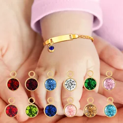 สร้อยข้อมือ Birthstone ที่กําหนดเองสําหรับสาวน้อย, สร้อยข้อมือชื่อ ID สแตนเลสส่วนบุคคล, ของขวัญวันเกิด