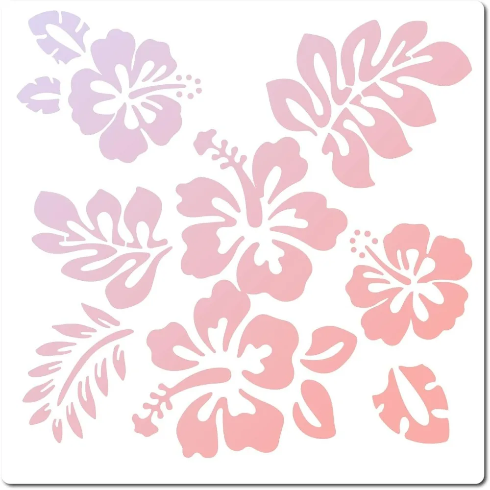 Large Hibiscus Flowers Stencils 12x12 Inch Reusable Hawaiian Floral Stencil Template Signs Home Wall Decor for Painting on Wood