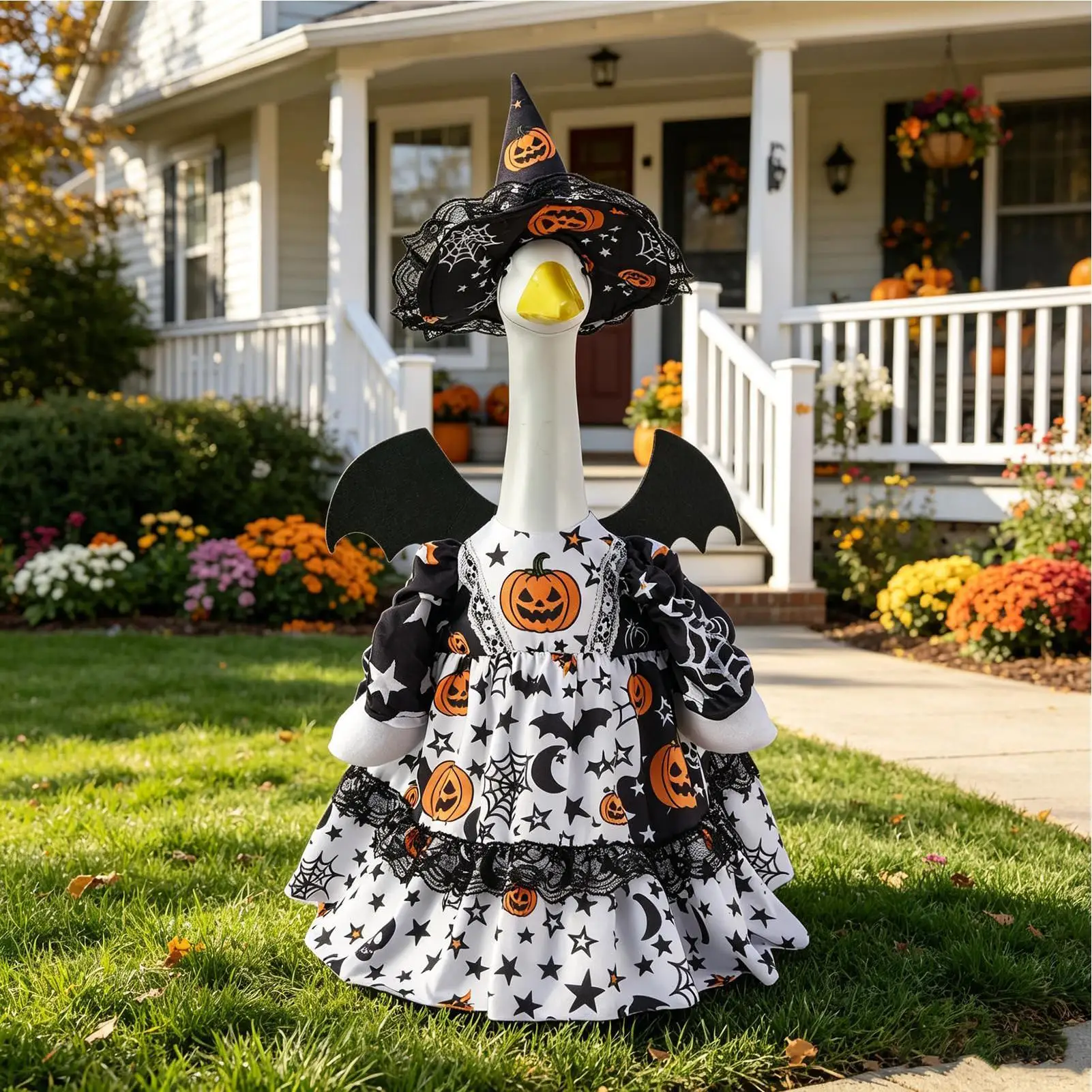 Halloween Goose Outfit Witch Hat Pumpkin Dress Thanksgiving Decoration Halloween 23 Inch Goose Outfits for Pool Parties