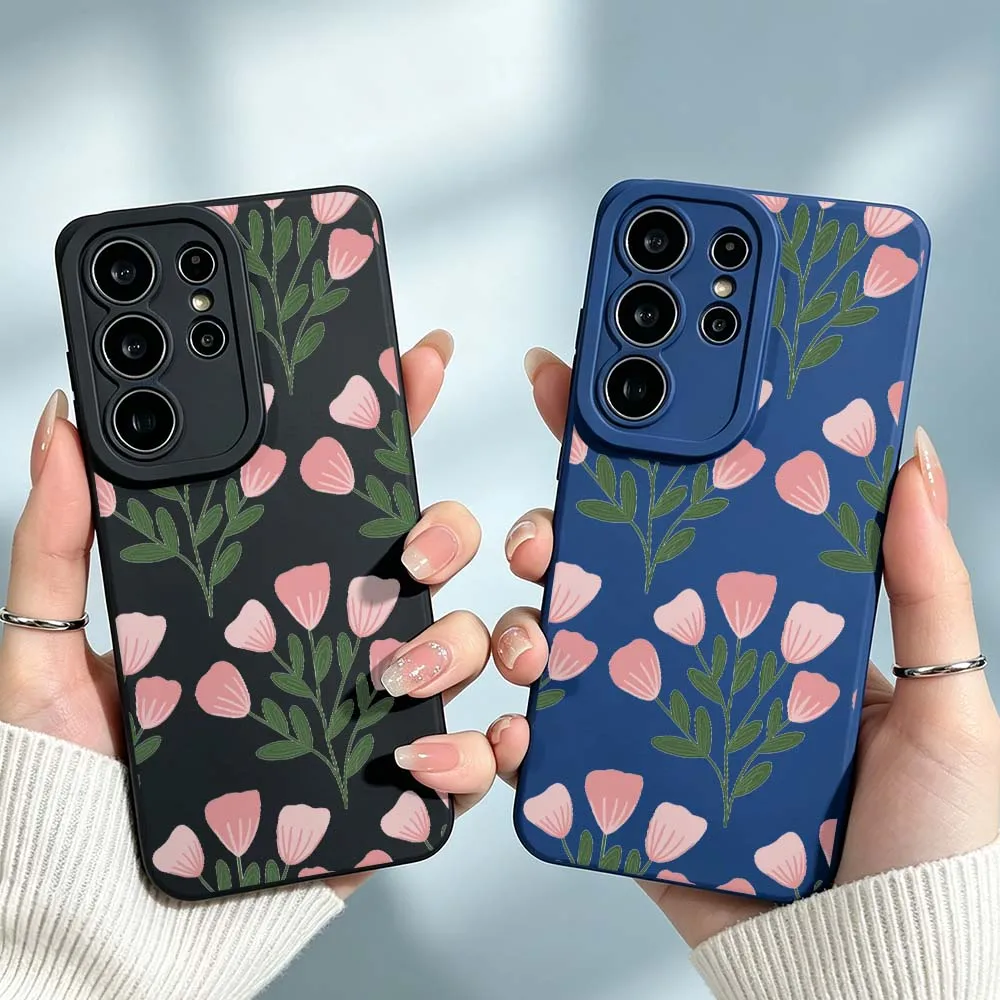 Cartoon Pink Flower Plant Cover For Samsung Galaxy S26 S25 S24 S23 S22 S21 A55 A54 A35 A15 Ultra FE Plus Phone Case