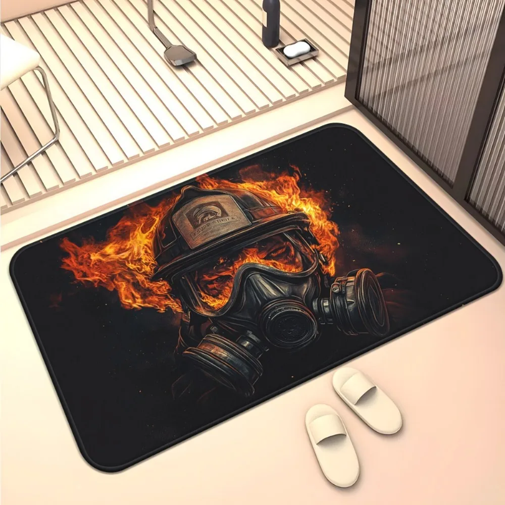 Firefighter Hero Print Entrance Doormat Non Slip Absorbent Bath Rug Washable Floor Carpet Camping Picnic Yoga Decoration 1PC