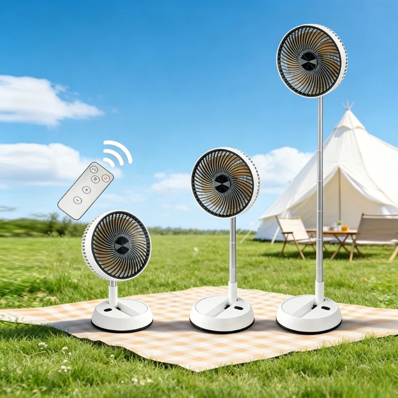 Telescopic Folding Fan Silent Oscillating Remote Control Rechargeable Portable Dual Use Desk Floor Easy Storage For Outdoor