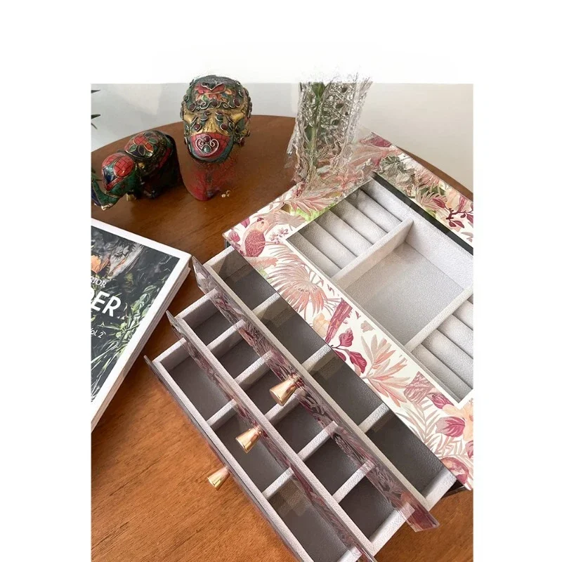 Pink Rainforest French Jewelry Box, Light Luxury Jewelry Box