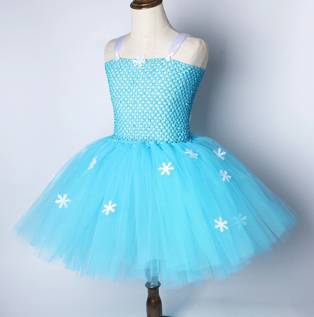 Princess Elsa Dresses for Girls Christmas Carnival Costumes Kids Snow Queen Xmas Ballet Tutus Outfit with Crown Snowflake Stick